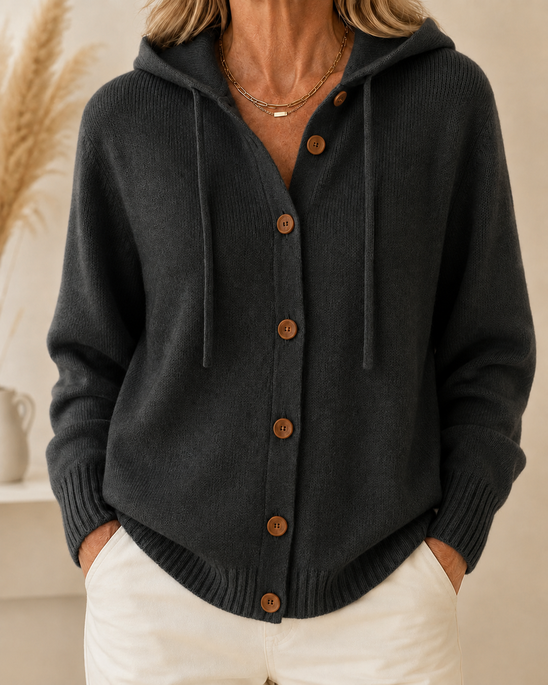 Soft Hooded Sweatshirt with Buttons