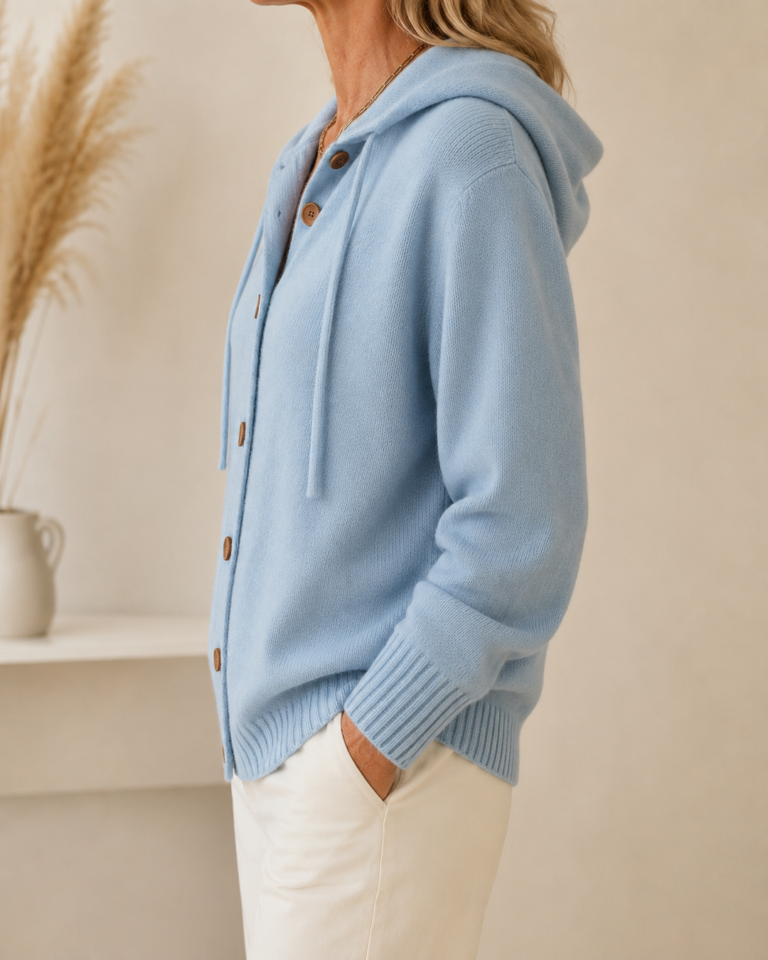Soft Hooded Sweatshirt with Buttons