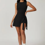 Chloe | High-Neck Tie-Front Wrap Mini Dress