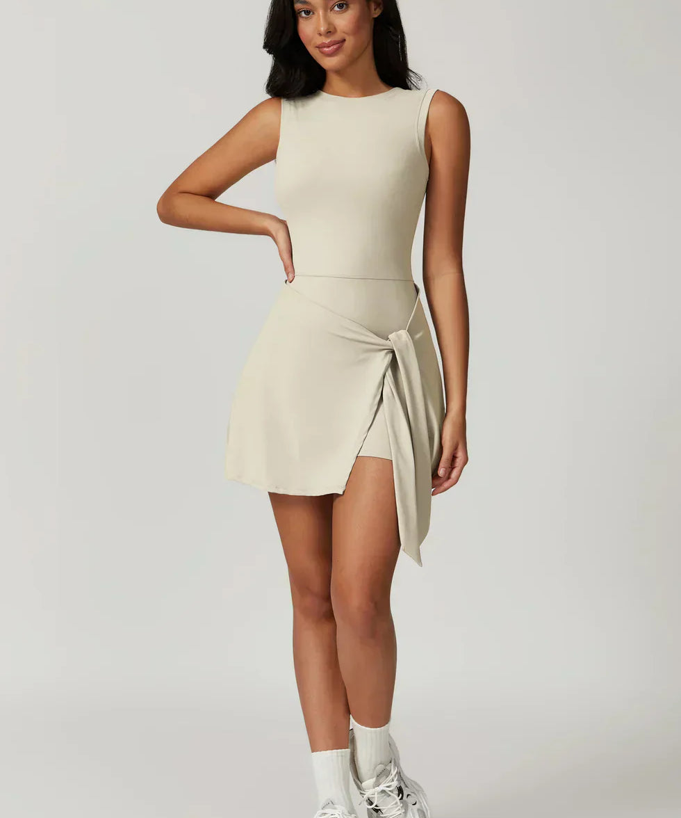 Chloe | High-Neck Tie-Front Wrap Mini Dress