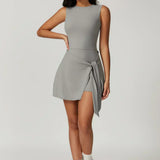 Chloe | High-Neck Tie-Front Wrap Mini Dress