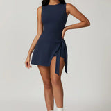 Chloe | High-Neck Tie-Front Wrap Mini Dress