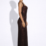 Elara | Sculpted Square Neck Crystal Mesh Maxi Dress