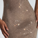 The Solar | Square Neck Rhinestone Stretch Net Mini Dress
