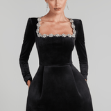 Kimberly | Opulent Black Embellished Velvet Mini Dress