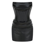 Agnes | Textured Faux Leather Off-the-Shoulder Mini Dress