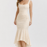Cleo | Bias-Cut Luminous Cowl Neck Midi Dress