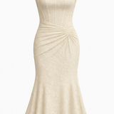 Naomi | Bias Cut Satin Luminous Neutral Midi Dress