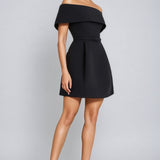 Clare | Structured A-Line Black Off-Shoulder Mini Dress