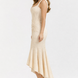 Naomi | Bias Cut Satin Luminous Neutral Midi Dress