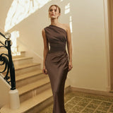 Zondra | Asymmetrical Matte & Shiny Satin Maxi Dress