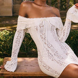 Ava | Romantic Bell Sleeve Off-Shoulder Lace Mini Dress