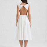 Halle | White Open-Back A-Line Midi Dress Wedding & Summer Party Gown