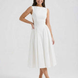 Halle | White Open-Back A-Line Midi Dress Wedding & Summer Party Gown