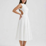 Halle | White Open-Back A-Line Midi Dress Wedding & Summer Party Gown
