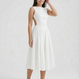 Halle | White Open-Back A-Line Midi Dress Wedding & Summer Party Gown