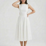 Halle | White Open-Back A-Line Midi Dress Wedding & Summer Party Gown