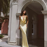 Lilly | Cowl Neck Open Back Satin Maxi Dress