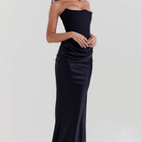 Stella | Strapless Satin Structured Bodice Maxi Dress