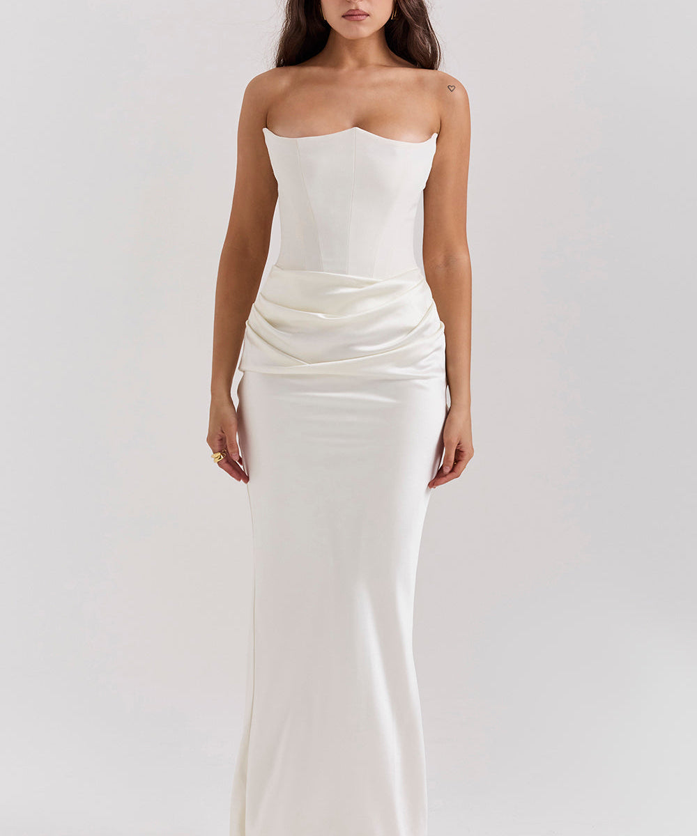 Stella | Strapless Satin Structured Bodice Maxi Dress