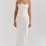 Stella | Strapless Satin Structured Bodice Maxi Dress
