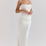 Stella | Strapless Satin Structured Bodice Maxi Dress