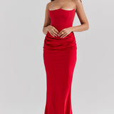 Stella | Strapless Satin Structured Bodice Maxi Dress