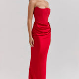 Stella | Strapless Satin Structured Bodice Maxi Dress