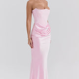 Stella | Strapless Satin Structured Bodice Maxi Dress