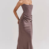 Stella | Strapless Satin Structured Bodice Maxi Dress