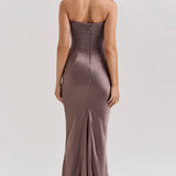Stella | Strapless Satin Structured Bodice Maxi Dress