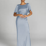 Golden Hour Ice Blue Satin Midi Dress