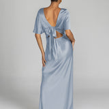 Golden Hour Ice Blue Satin Midi Dress