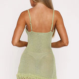 Siranda | Sheer Open-Knit Fringe Mini Dress