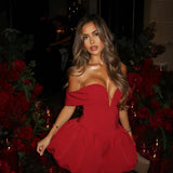 Nina | Off-Shoulder Deep Plunging V-cut  Bubble Mini Dress