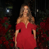 Nina | Off-Shoulder Deep Plunging V-cut  Bubble Mini Dress