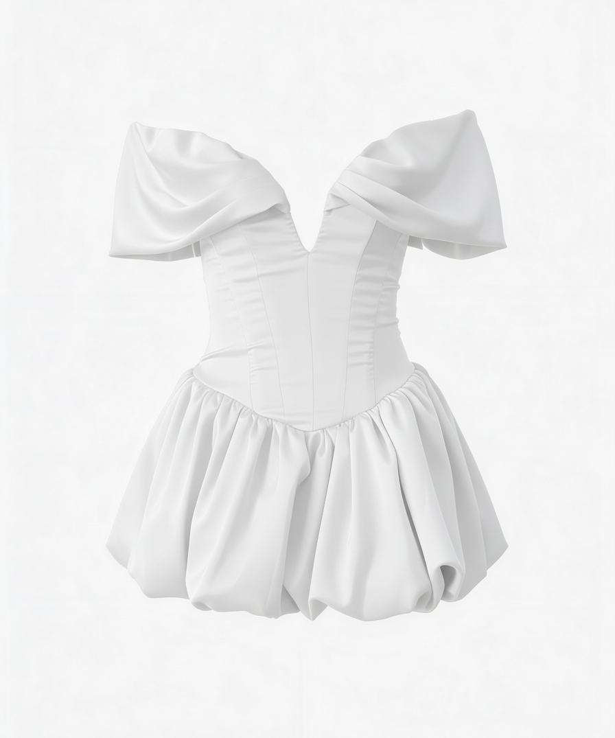 Nina | Off-Shoulder Deep Plunging V-cut  Bubble Mini Dress