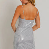 Romy | Shimmering Silver Sequin Spaghetti Strap Mini Dress