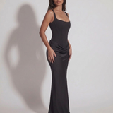 Chantal | Midnight Structured Lace-Up Maxi Dress