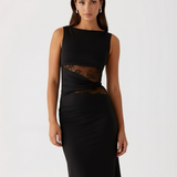 Flux | Lace Cutout Waist Black Maxi Dress