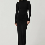 Gilded | Classy Ruched Long Sleeve Mock Neck Maxi Dress