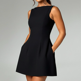 Delphine | High Boat Neck Bubble Skirt Mini Dress