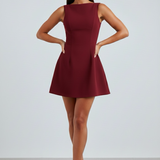 Delphine | High Boat Neck Bubble Skirt Mini Dress