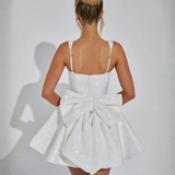 Victoria | Dazzling Sequin Square Neck Bow Mini Dress