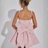 Victoria | Dazzling Sequin Square Neck Bow Mini Dress