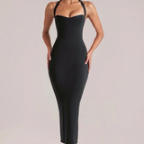 Clara | Halter Sweetheart Midi Sculpting with Fluted Hem Dress