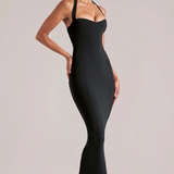 Clara | Halter Sweetheart Midi Sculpting with Fluted Hem Dress