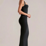 Clara | Halter Sweetheart Midi Sculpting with Fluted Hem Dress