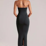 Clara | Halter Sweetheart Midi Sculpting with Fluted Hem Dress