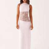 Shelly | Stretchy Round NeckBackless Laced Maxi Dress